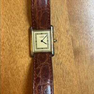 Cartier Timepiece with Rich Brown Leather Strap